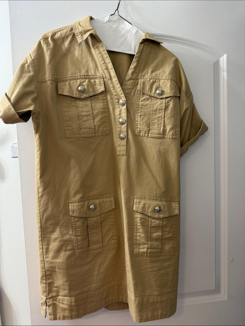 LOFT Tan Utility Mini Dress with Button Front